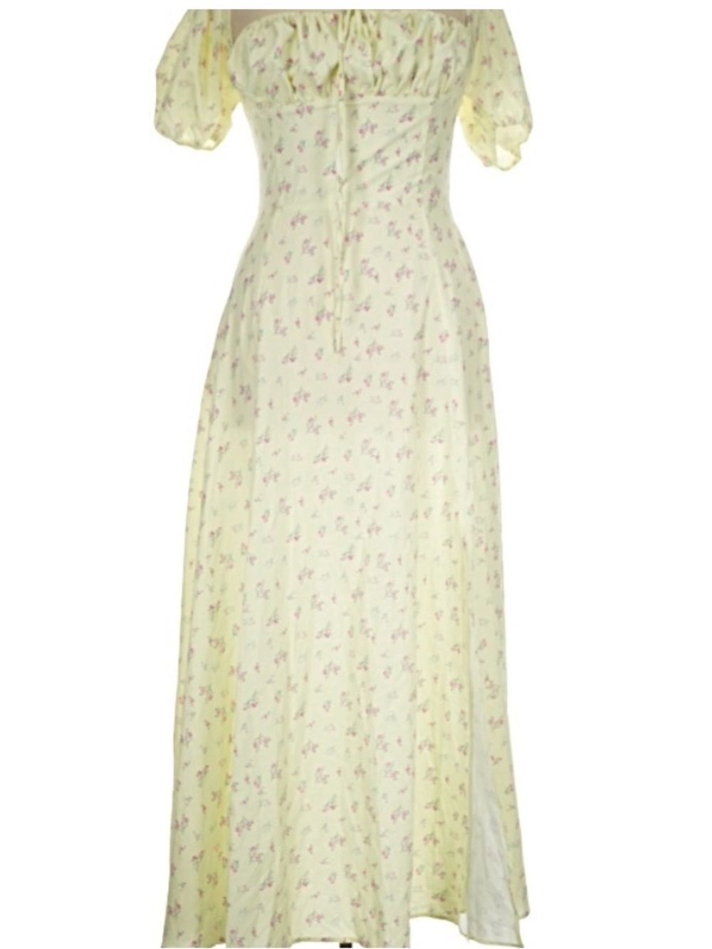 Yellow Floral Maxi Dress with Puff Sleeves